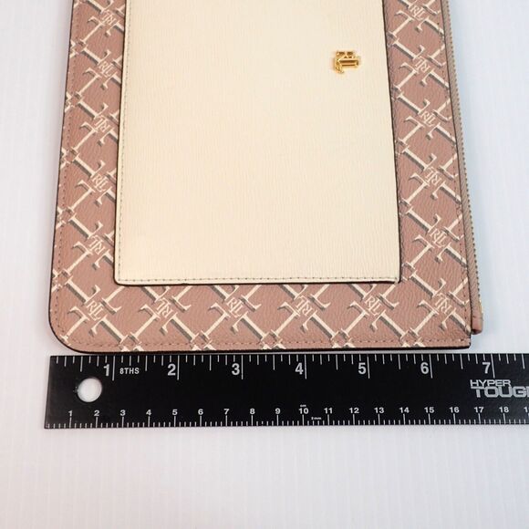 Lauren Ralph Lauren Saffiano Leather Logo Wristlet Pink Vanilla Gold - Picture 3 of 10